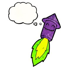 cartoon firework rocket with thought bubble N2