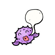cartoon puffer fish with speech bubble N13