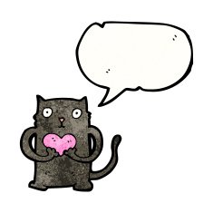black cat cartoon with love heart N2