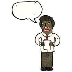 cartoon man reading from notes N6