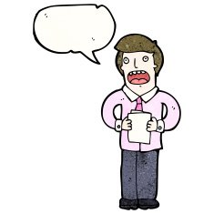 cartoon man reading speech from notes N2