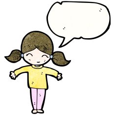 friendly girl with speech bubble cartoon N3