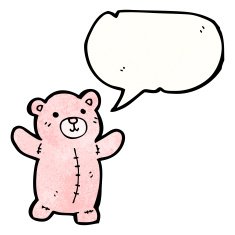 cartoon pink teddy bear with speech bubble N5