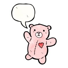 cartoon pink teddy bear with speech bubble N6