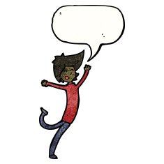 cartoon happy dancing boy with speech bubble N5