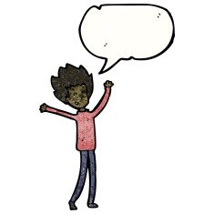 cartoon happy dancing boy with speech bubble N6