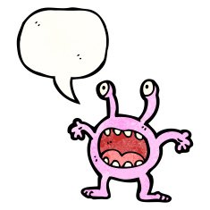 cartoon alien with speech bubble N15