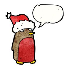 cartoon robin with santa hat N2