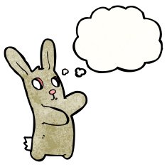 cartoon blind rabbit with thought bubble N2