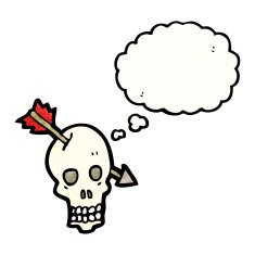 cartoon skull with arrow N9