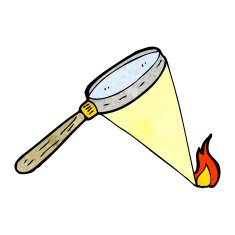 cartoon magnifying glass starting fire N8