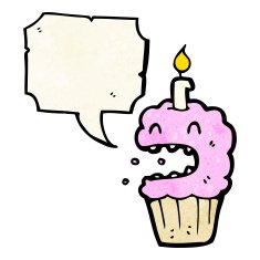 cartoon cupcake with speech bubble N30