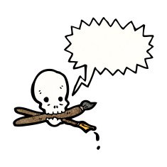 skull with art supplies cartoon N3