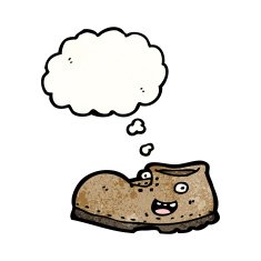 cartoon old boot with thought bubble N6