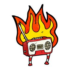burning radio cassette player cartoon N8