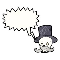 cartoon skull with mustache N28