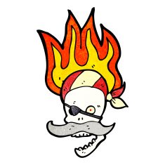 cartoon flaming pirate skull N13
