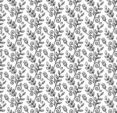 Black and white doodle foliage seamless pattern N2