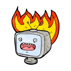 cartoon burning old television set N2