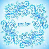 Blue ornate doodle vector frame