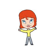 cartoon happy woman waving arms N12