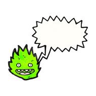 cartoon green fire creature with speech bubble N6
