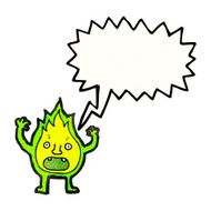 cartoon green fire creature with speech bubble N10