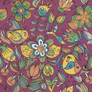 Seamless floral pattern with birds N2