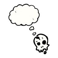 cartoon skull with thought bubble N80