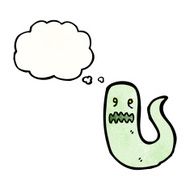 cartoon ghost with thought bubble N32