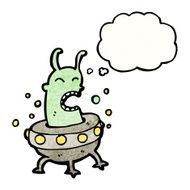 cartoon alien in flying saucer N5
