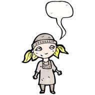 cartoon poor orphan girl with speech bubble N2