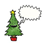 cartoon christmas tree with speech bubble N4