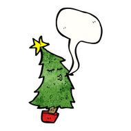 cartoon christmas tree with speech bubble N6
