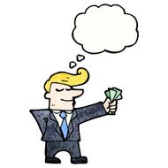 cartoon salesman with cash
