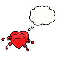 cartoon pumping heart with thought bubble