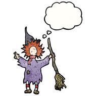 cartoon witch with thought bubble N14