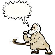 cartoon old man shaking stick N2