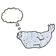 cartoon seal with thought bubble N25