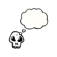 spooky skull with thought bubble cartoon N6