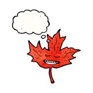 cartoon red maple leaf with thought bubble N2