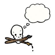 skull with art materials cartoon symbol N4