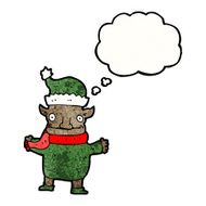 christmas elf with thought bubble N4