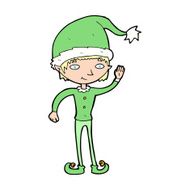 cartoon waving christmas elf N14
