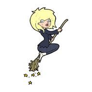 cartoon witch riding broomstick N22