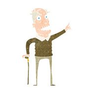 cartoon old man with walking stick N11