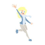 cartoon woman waving dressed for winter N12