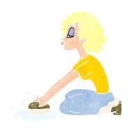 cartoon woman scrubbing floor N11