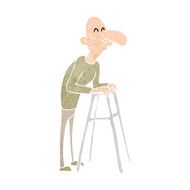 cartoon old man with walking frame N9