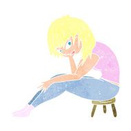 cartoon woman sitting on small stool N12